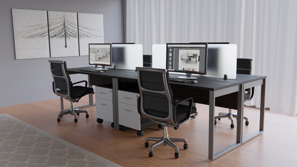 Four Person Office Desk Setup with privacy screens