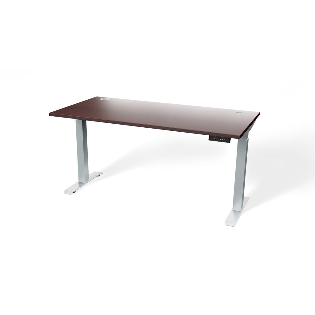 office adjustable standing desk african walnut finish with silver legs