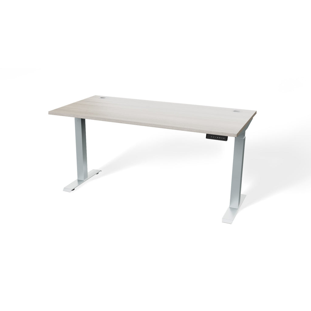 standing desk 60 inches wide by 30 inches deep beachwood finish and silver legs