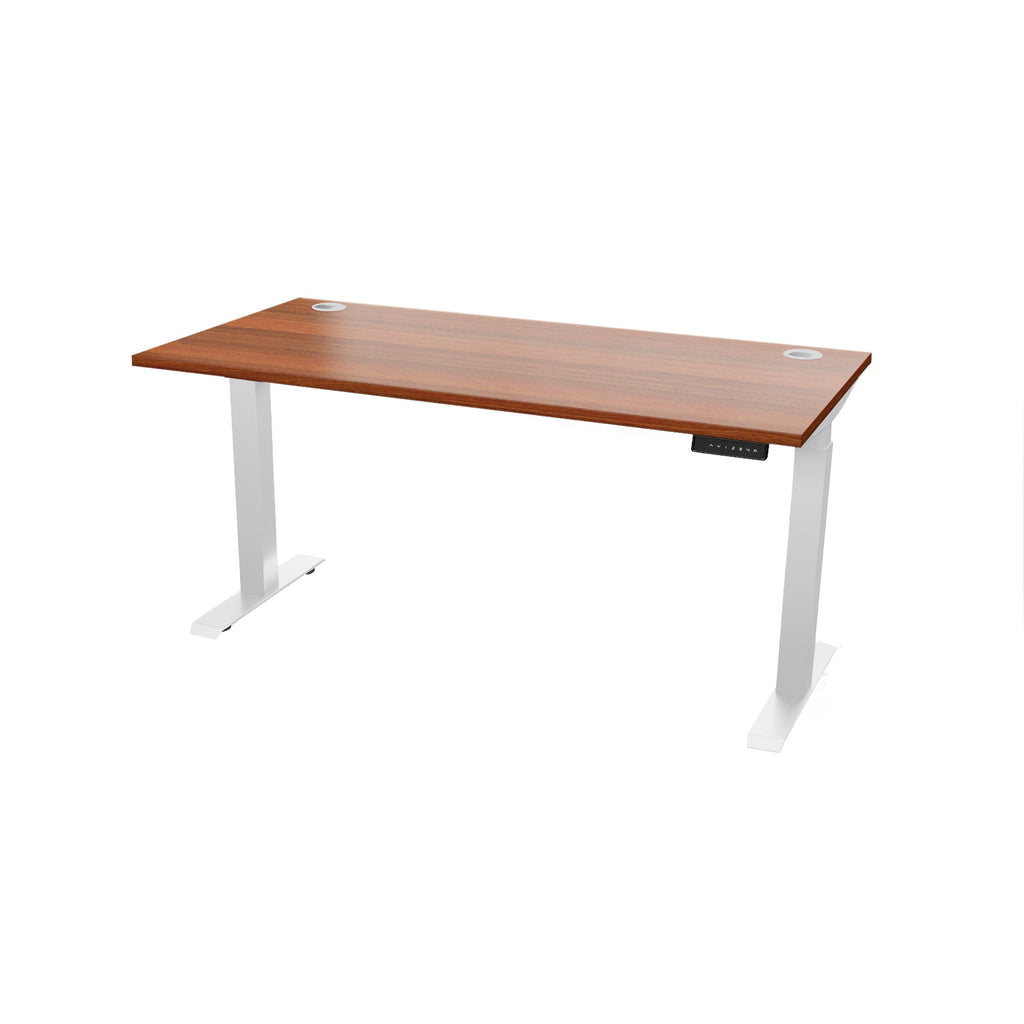 60 inch standing desk shaker cherry with white height adjustable legs