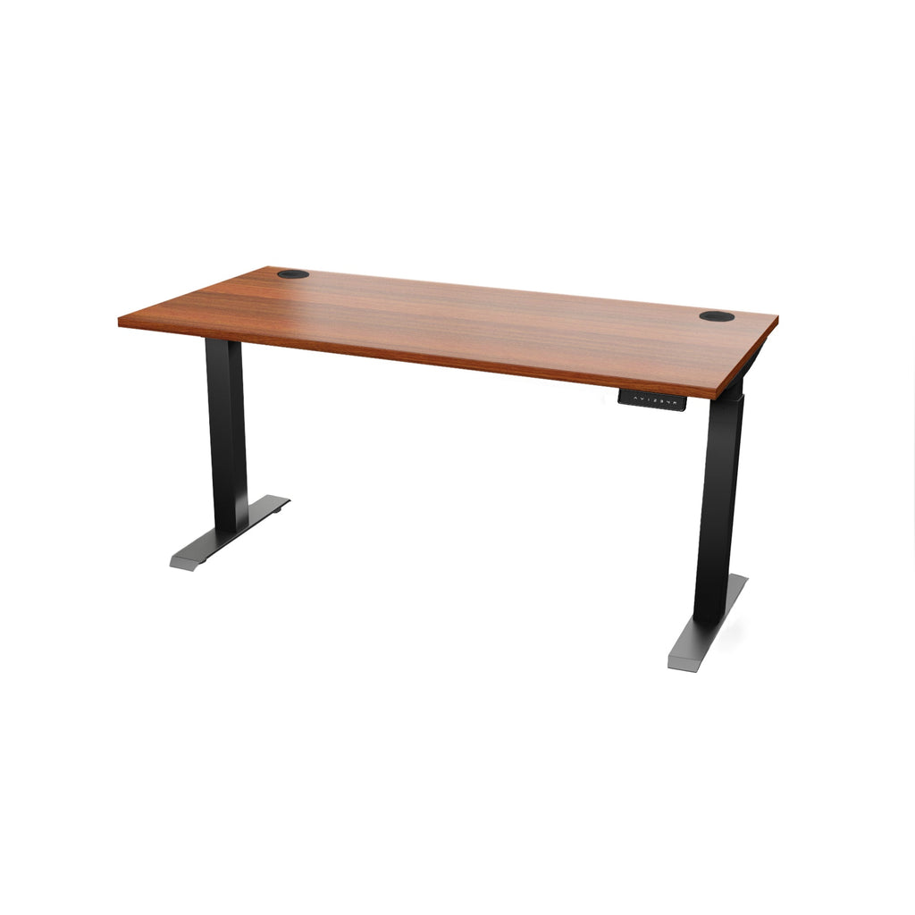 work from home standing desk shaker cherry finish with black legs