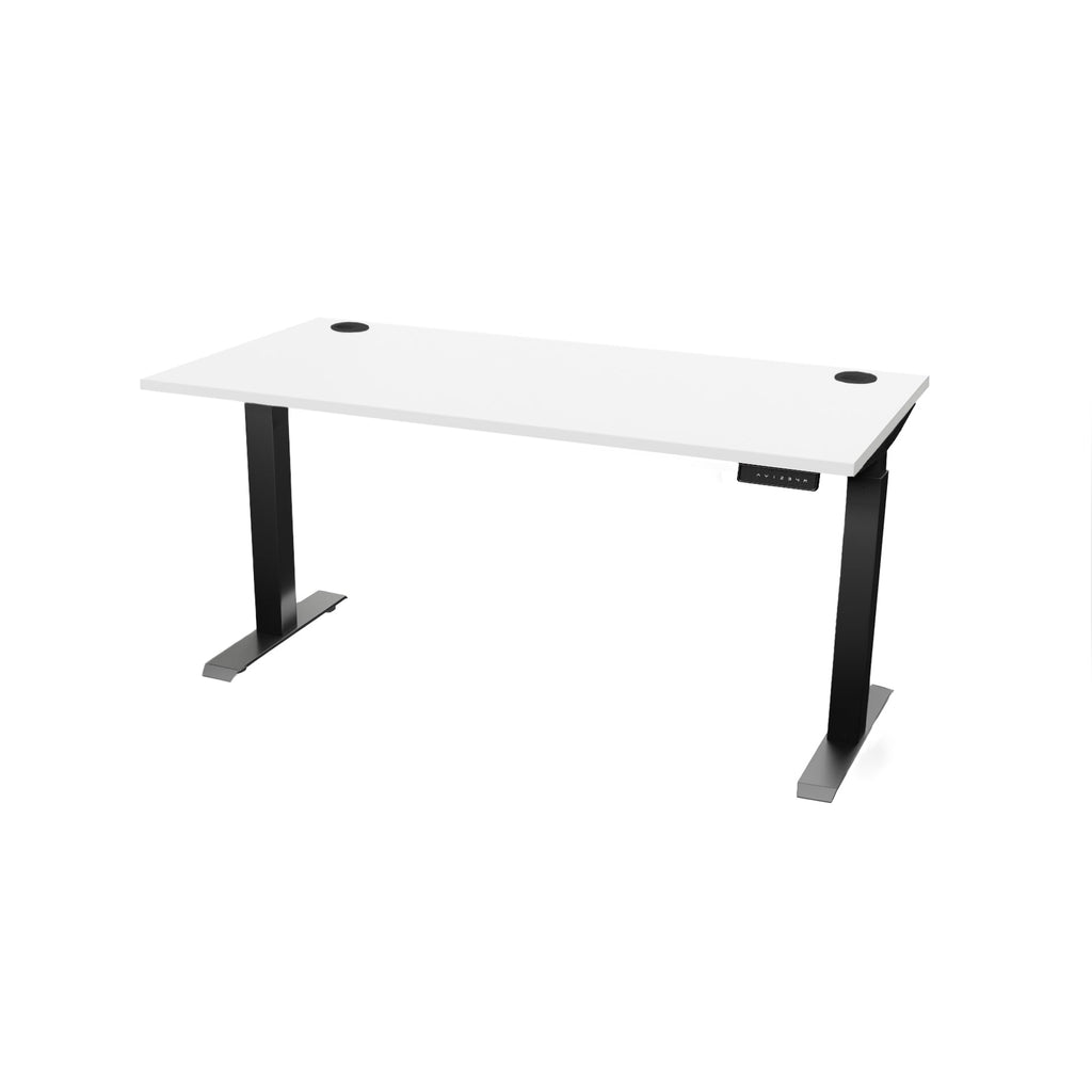 60 inch sit stand desk white finish with black legs