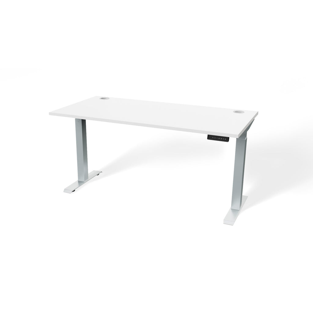 60 inch sit stand desk white with silver legs