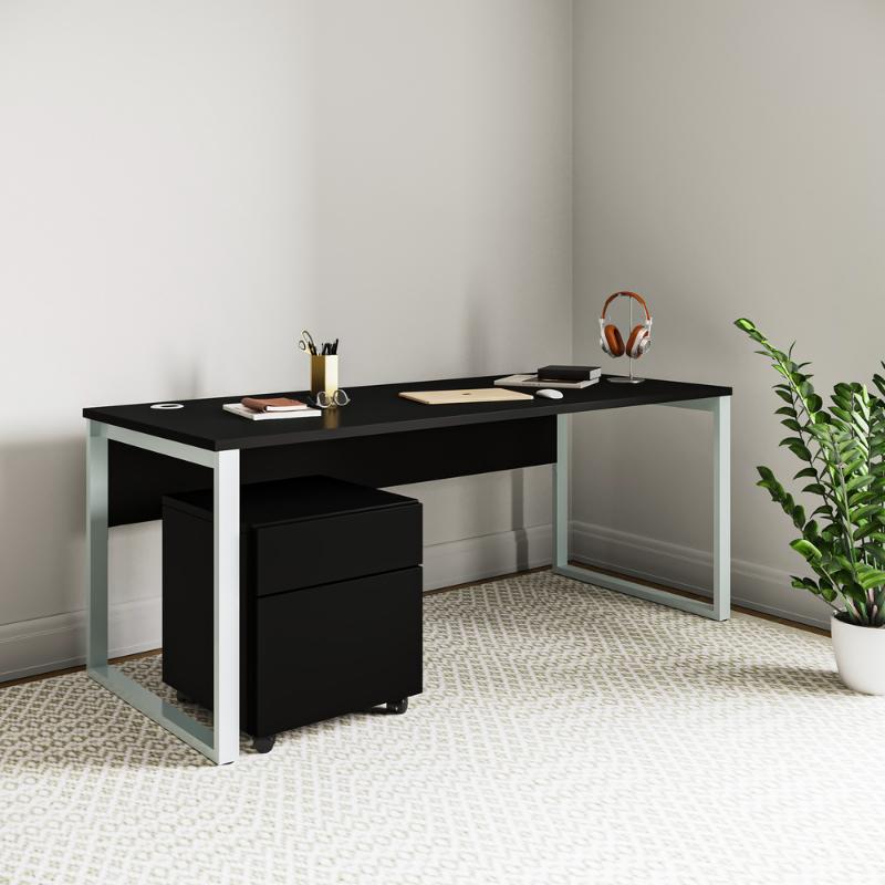 Black 72 inch Office Desk with Pedestal