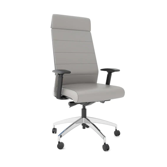 Grey executive chair with rollers and adjustable arms