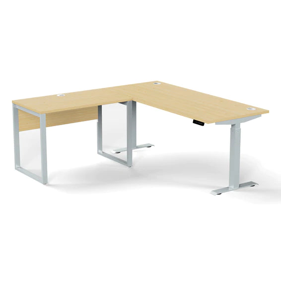 Unique office desk with silver legs and adjustable control