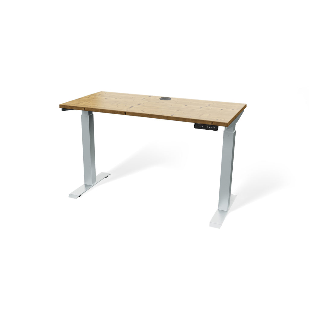 stand up desk 48 inches with silver height adjustable legs golden teak wood finish