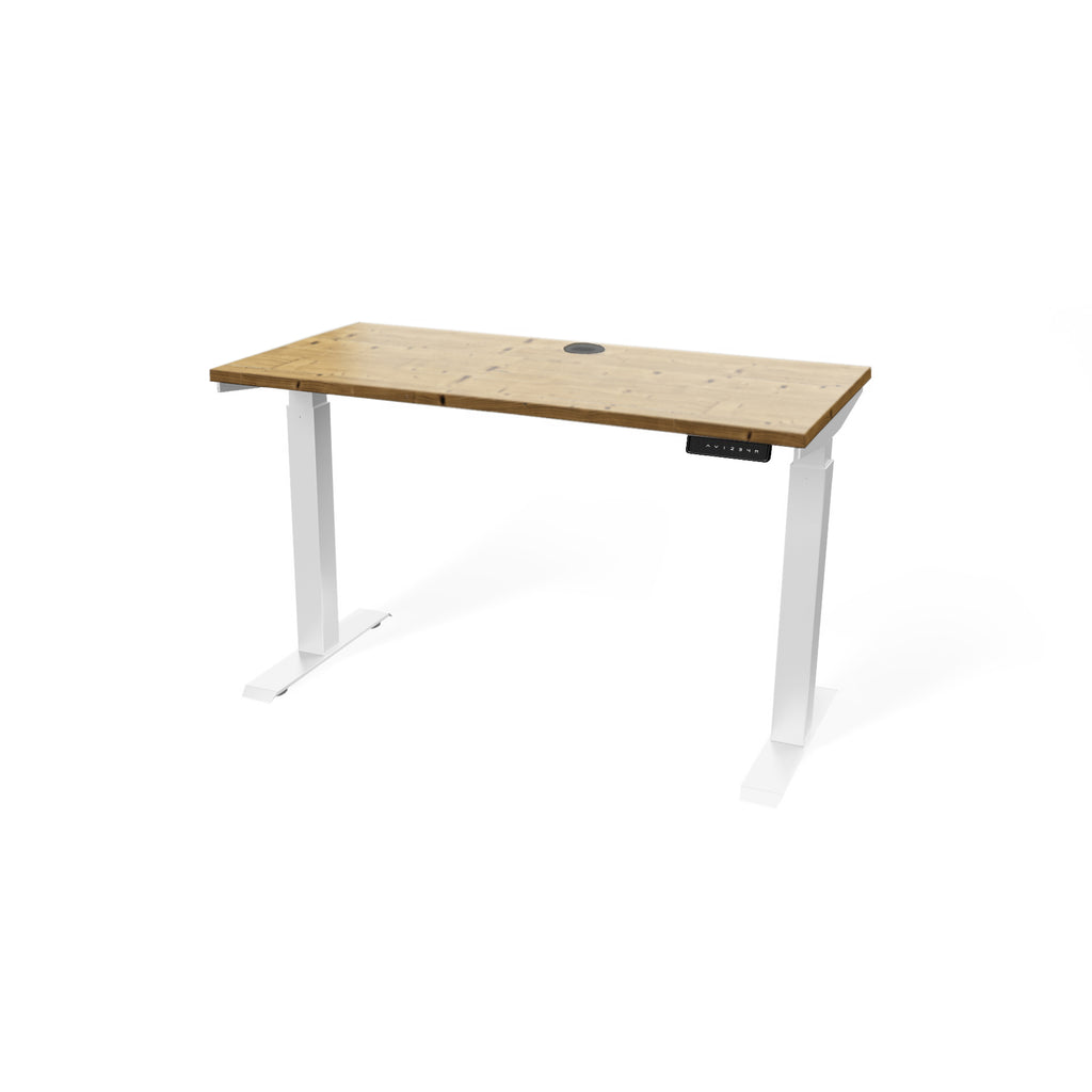 standing desk white legs with golden teak wood