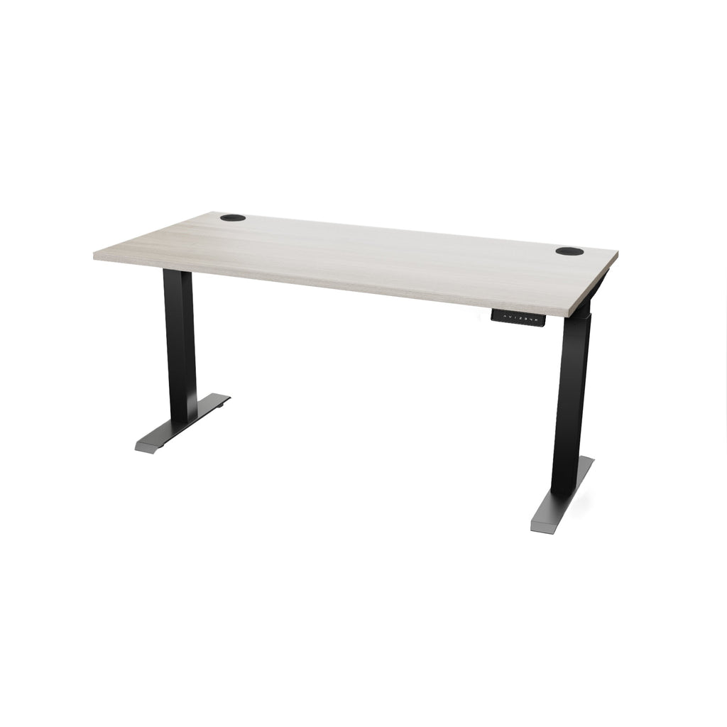 standing computer desk 60 inches beachwood finish with black height adjustable legs