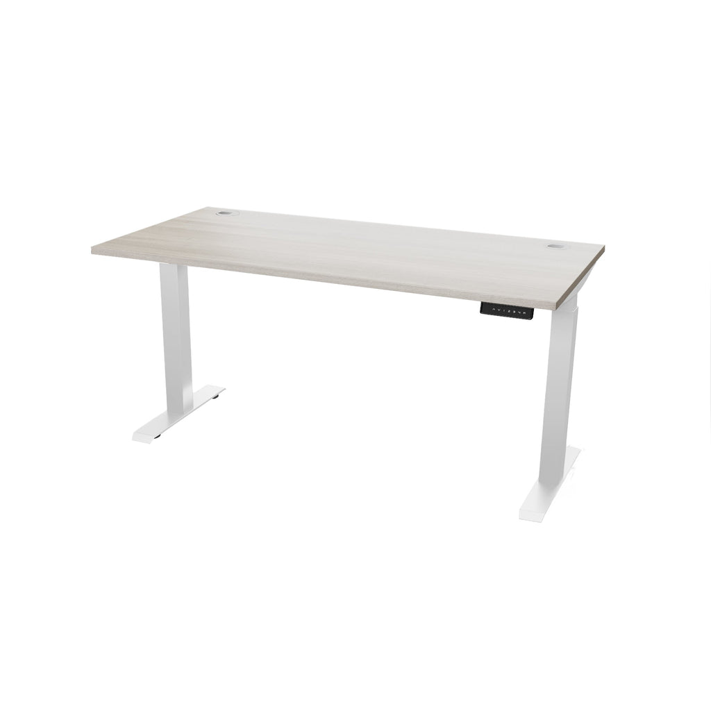 60 inch sit stand desk beachwood finish with white legs