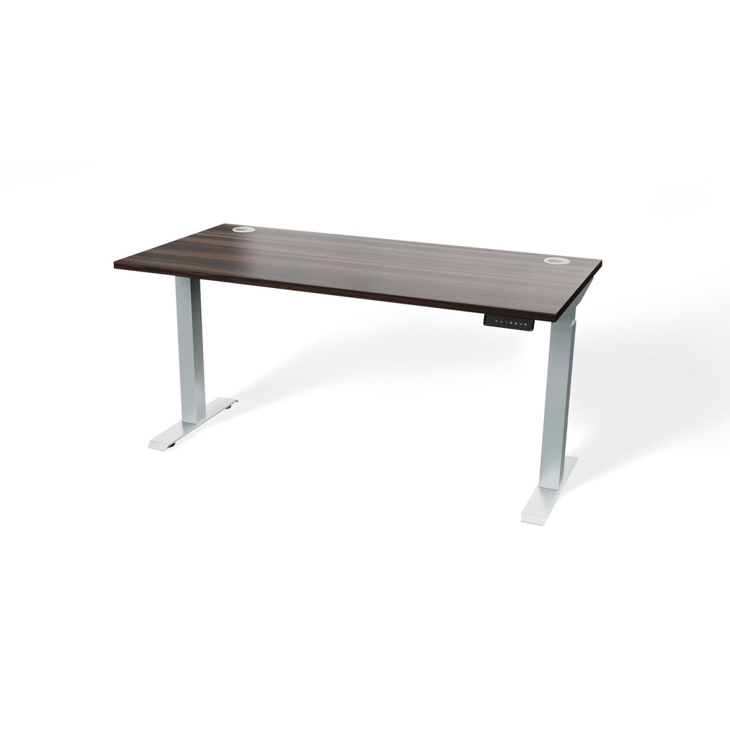 60 inch standing desk colombian walnut finish with silver legs