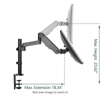 monitor mount for desk height and extension diagram