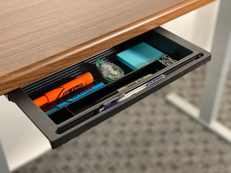 pencil storage drawer underneath sit-stand desk black
