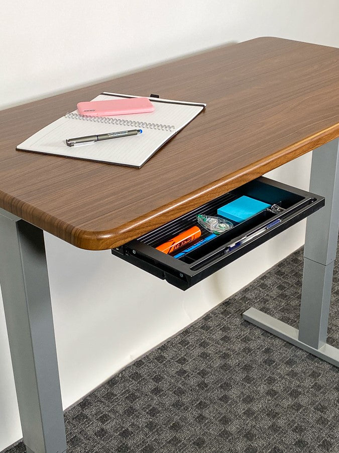 pencil storage drawer underneath sit stand desk black