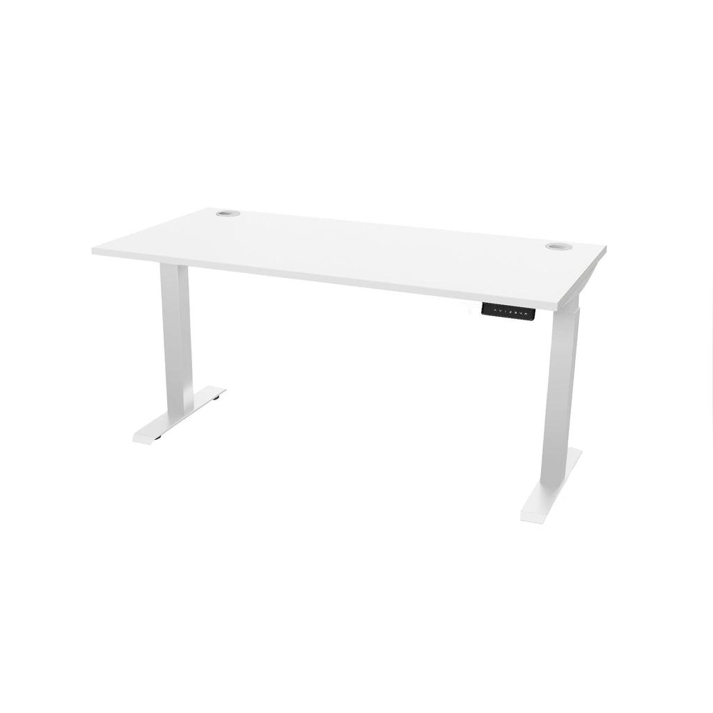 60 inch sit stand desk white finish with white legs